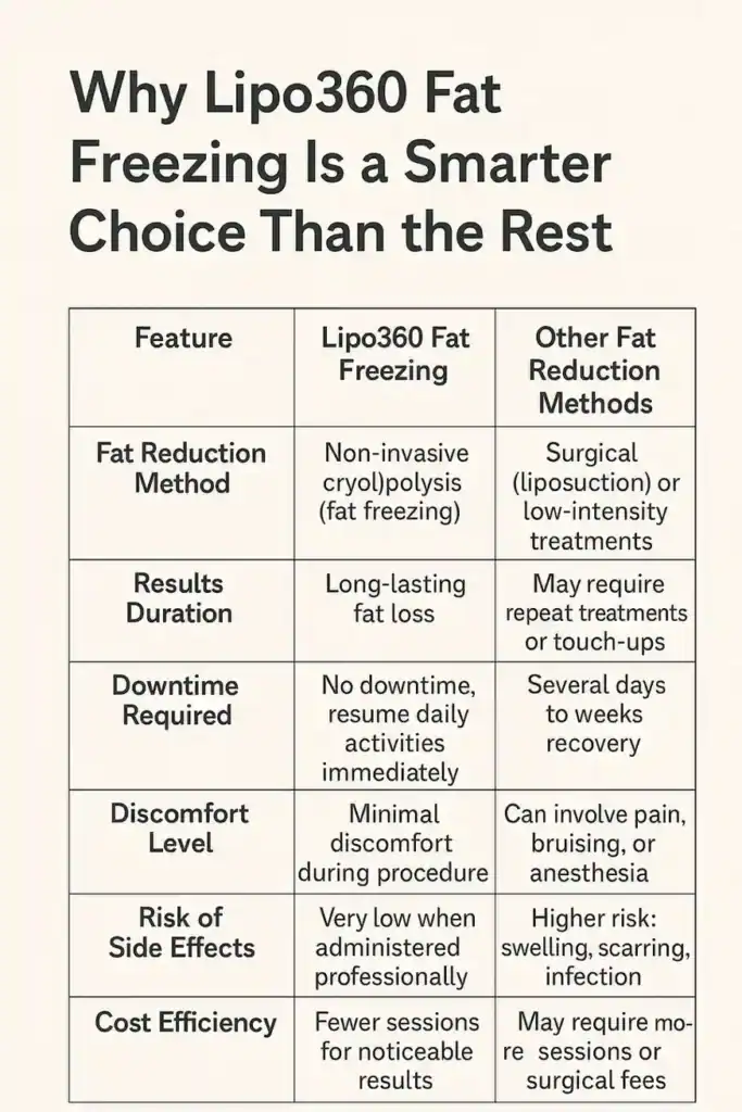 Is it possible to permanently freeze fat cells? 2 Table showing benefits of fat freezing to remove fat cells Deal from Lipo 360