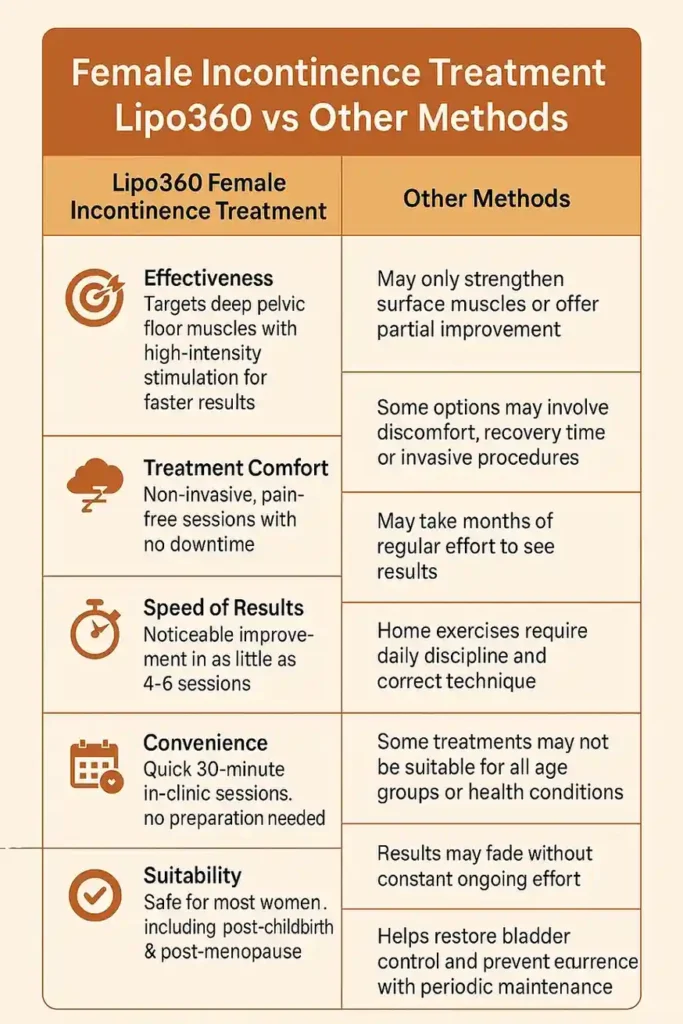 Comprehensive Guide To Female Incontinence Treatment Options 1 Table showing benefits of incontinence treatment Deal