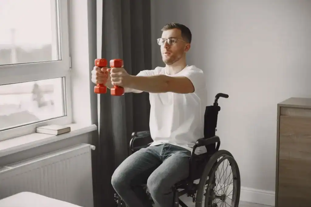 Image of man doing exercise in his wheelchair to aid weight loss Deal